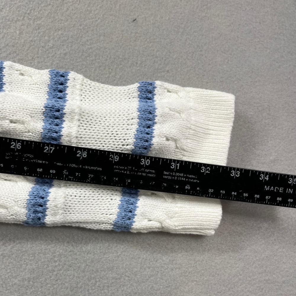 NEW Hollister Sweater Womens L White Blue Striped Cropped Pointelle Knit Cotton - Picture 6 of 9